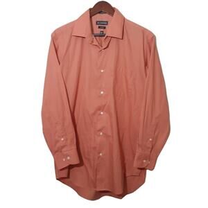 Bill Robinson mens dress shirt size L 16 coral orange fitted button up